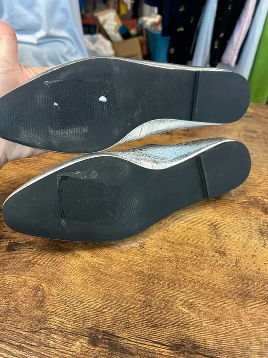 Open Edit Metallic Silver Mary Jane Flats with Cushioned Insole - Picture 6 of 6